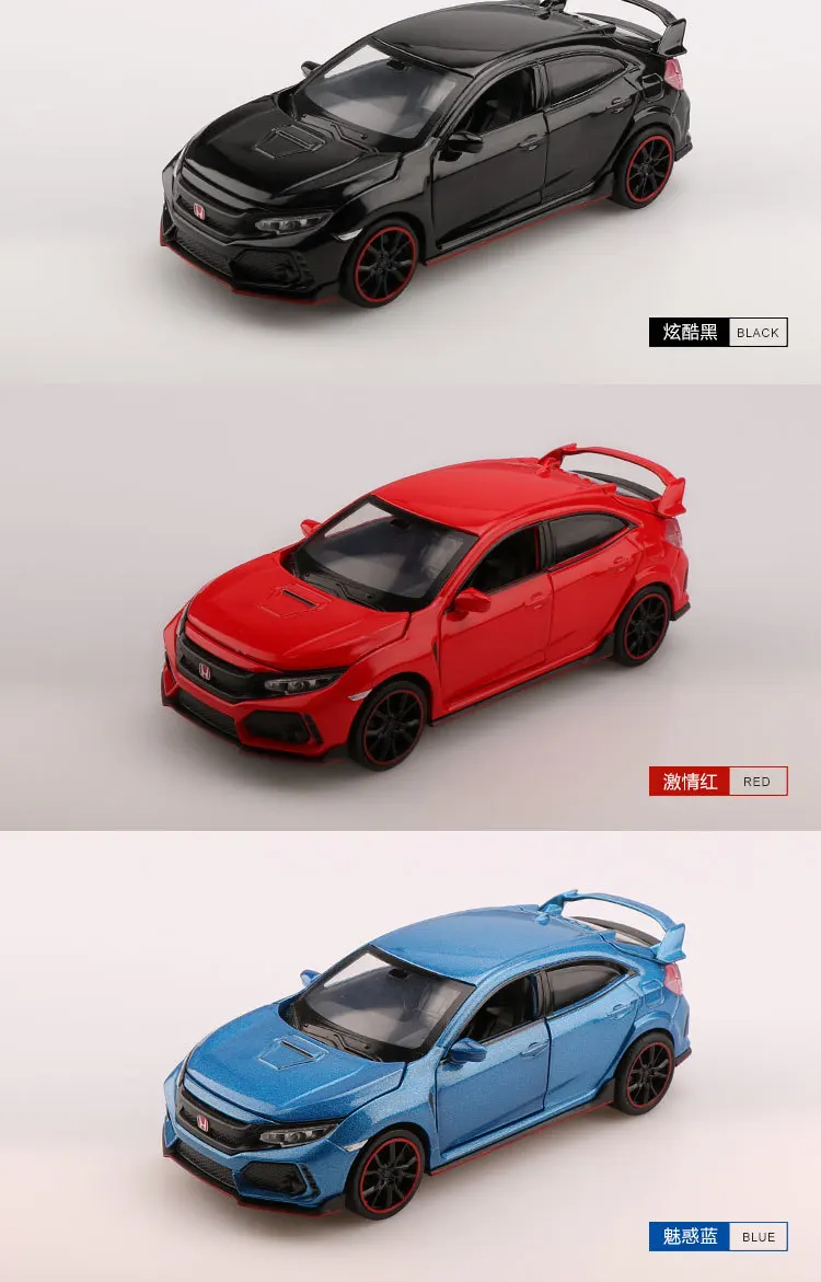 1:32 модель автомобиля Honda Civic type R из сплава, звук и светильник, игрушки для детей, подарки