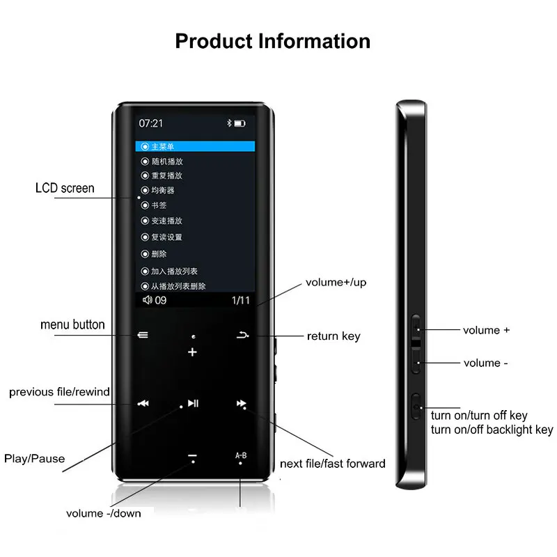 Vandlion MP4 плеер с Bluetooth Lecteur MP3 MP4 музыкальный плеер портативный медиа Тонкий 2,4 дюймов сенсорные клавиши Fm Радио Видео HIFI 16 Гб