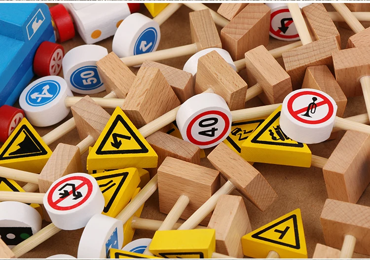 Logwood Baby Wooden Toy wooden building block Vehicle traffic sign learning Educational table games kids Teaching toys