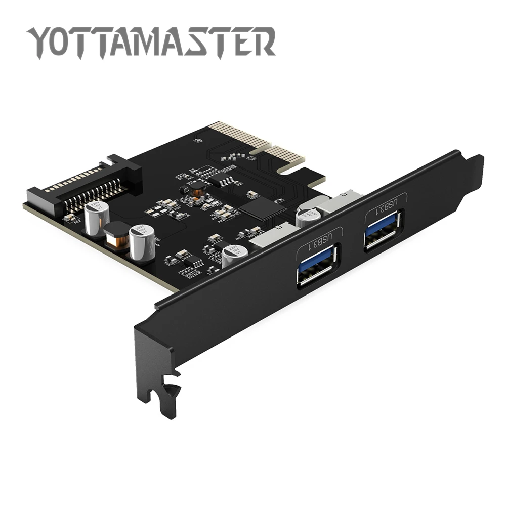 YOTTAMASTER USB3.1 (GEN 2) адаптер расширения PCI-E с 2 внешними портами и 15PIN разъемом питания