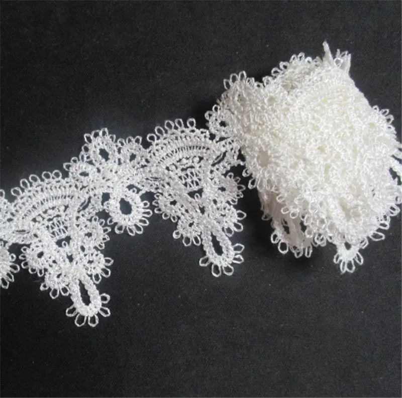 2 ярда белая вышитая ткань из полиэстера кружевная кромка отделка аппликация