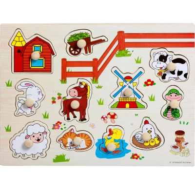 farm1 Детские игрушки Деревянные Монтессори головоломки ручной захват доска набор образовательных деревянных игрушек Мультфильм автомобиль животных головоломки Детский подарок - Цвет: farm1