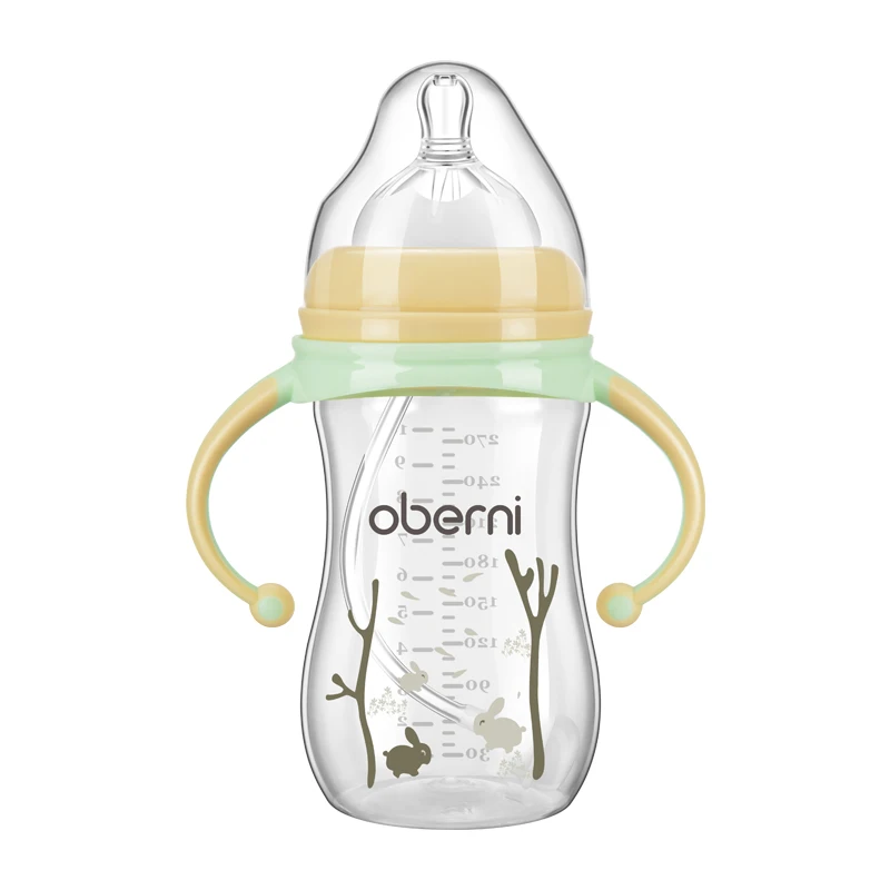 270ML Yellow 330 мл 270 мл детская бутылочка для кормления молока без BPA с противоскользящей ручкой и крышкой для чашки бутылка для воды с широким горлышком бутылочка для кормления - Цвет: 270ML Yellow