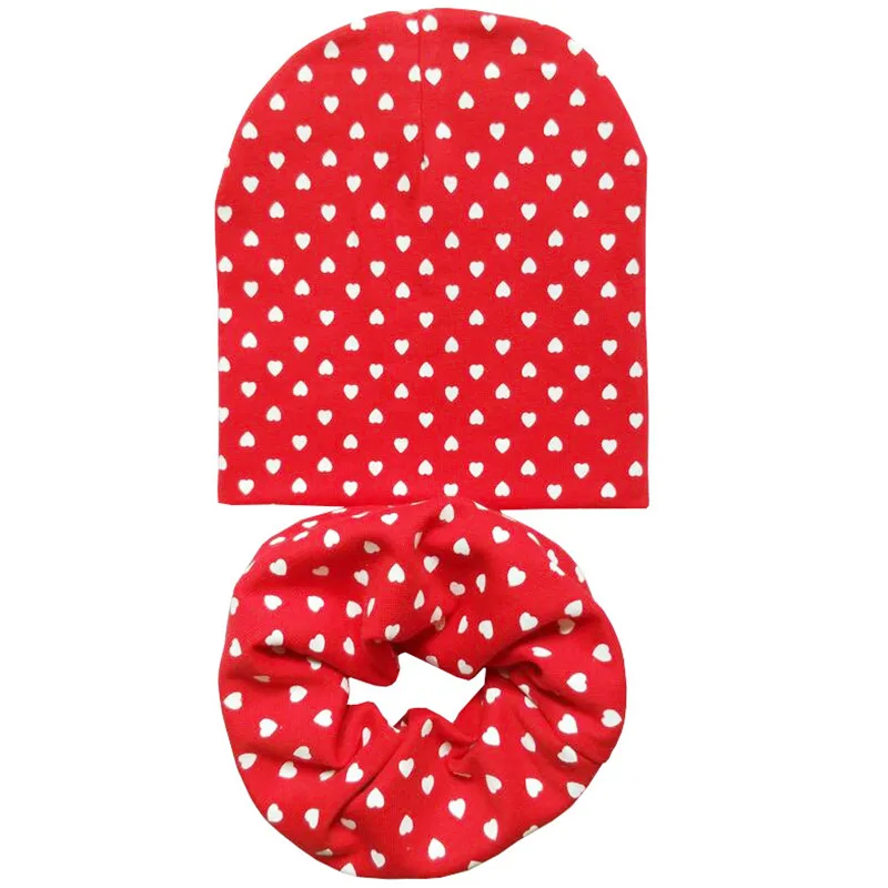 Love heart red 1 комплект, осенне-зимняя хлопковая шапка для малышей, шапка для мальчиков и девочек, детские вязаные шапки, шапки для младенцев, шарф с воротником, детская шапка s, gorros infantiles invierno - Цвет: Love heart red