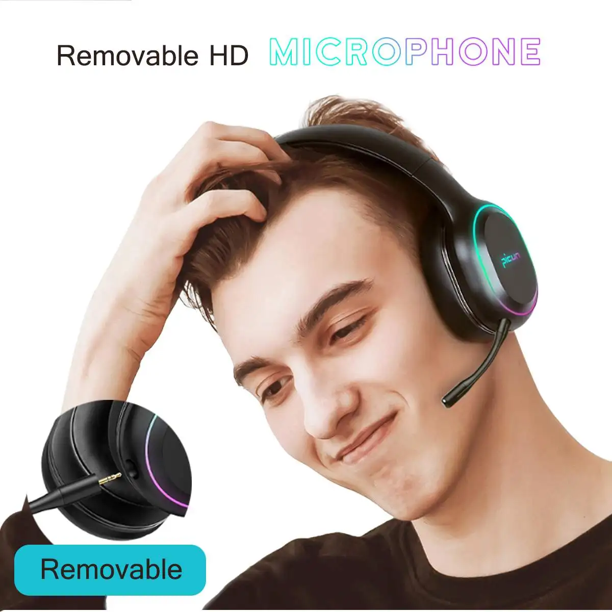 Беспроводные bluetooth Накладные наушники RGB светодиодный Вибрационный бас игровая гарнитура до 80 часов время воспроизведения с микрофоном для геймера
