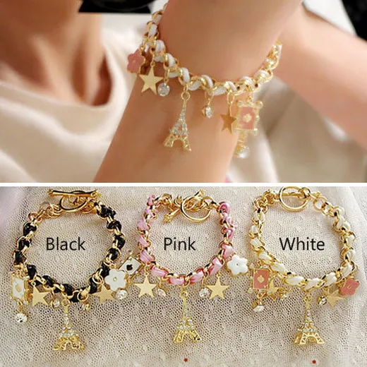 Модные ювелирные изделия Многоэлементная Золотая цепочка кожаный шнур кристалл