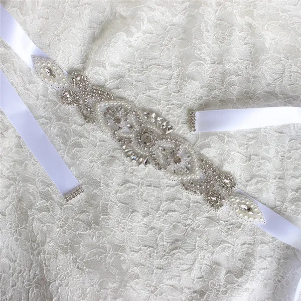 Pure White JaneVini роскошный жемчуг Кристалл Свадебные ремни коричневый Bling камни свадебное платье ремень свадебные аксессуары атласная Невеста кружевные ленты - Цвет: Pure White
