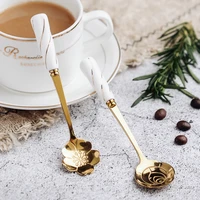 japanese cute stainless steel rose spoon cherry spoon golden silver coffee teaspoons dessert spoon creative tableware cutlery