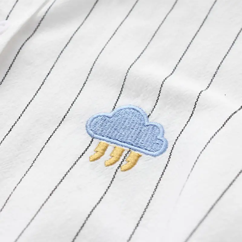 

Women Embroidery Shirt Striped Cotton School Blouses Office Ladies Tops Female Blusas Plus Size Loose Work Shirt Autumn