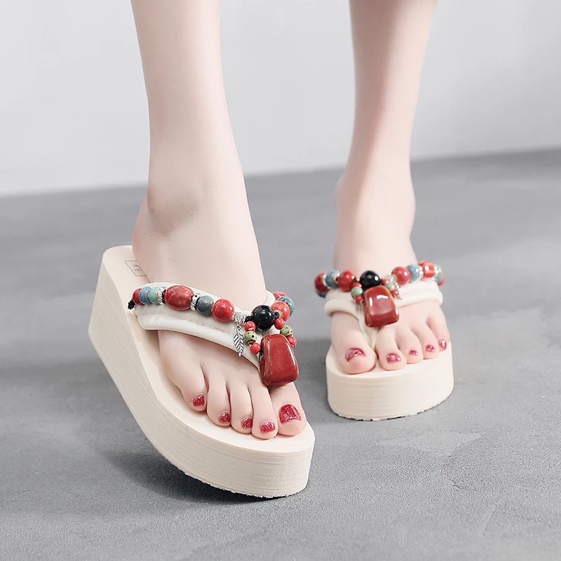 

2019 Self-designed women slippers summer blue color crystal stone BOXIMIYA style beaches flip flops platform sandals women size
