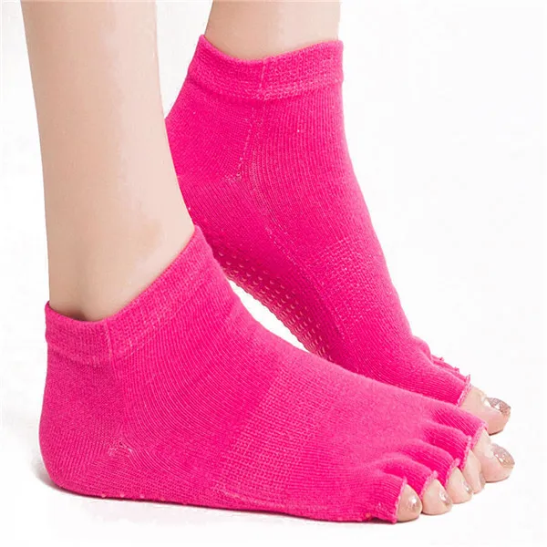 Rose Red 1 пара нескользящих носков для йоги с силиконовой подошвой, нескользящие спортивные носки с открытым носком и полупальцами для тренажерного зала, фитнеса, тренировок - Цвет: Rose Red