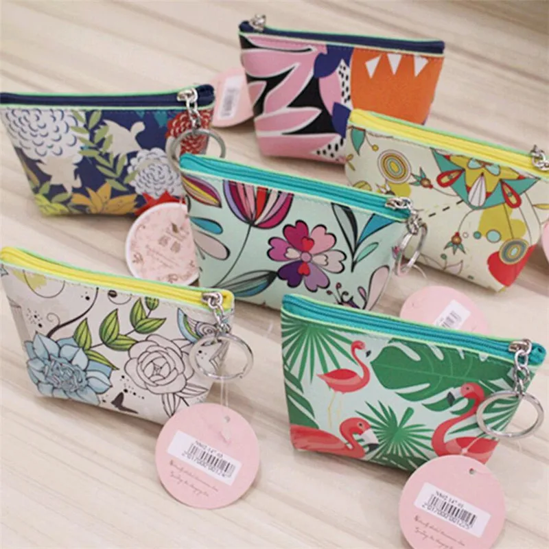 Цветочный узор косметичка брелок вместительная сумка для хранения кожаный на