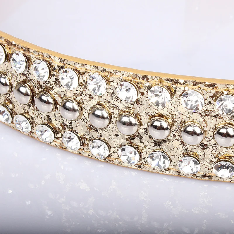 

2021 New Fashion Belt Women Rhinestone Sequins Rivet PU Leather Wide Waist Belt For Jeans and Denim Skirt