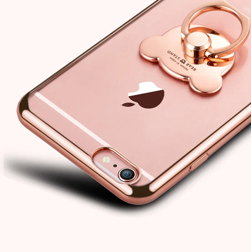 Чехол для iPhone Xs Max 7 8 Plus 3D из мягкого ТПУ с кольцом-держателем в виде медведя