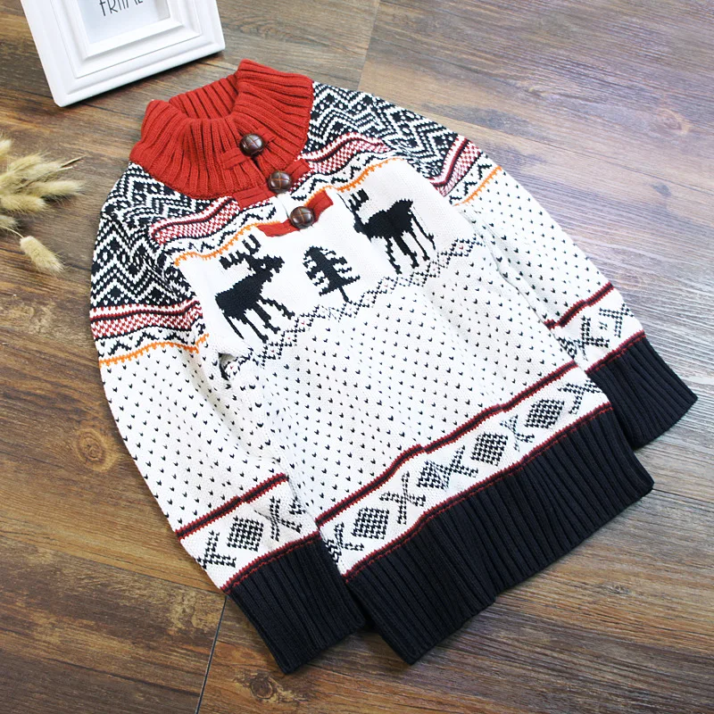 

A Generation of European and American Boys, Elk, Casual Christmas Children's Sweaters, Cotton Woven Flowers, Big Children