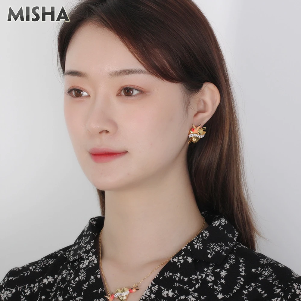 MISHA Модные Ювелирные наборы для женщин ожерелье серьги и браслет эмалированная глазурь ручной работы птица и Любовь дизайн женский подарок 02718