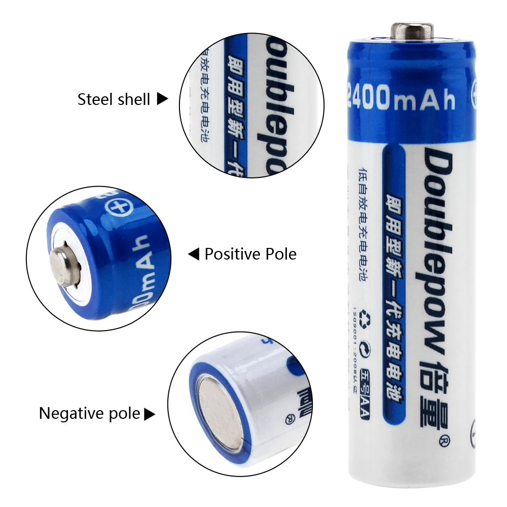 4 шт./лот аккумуляторная батарея Doublepow AA 1 2 V 2400mAh LSD Ni MH NiMH с излучающим отверстием