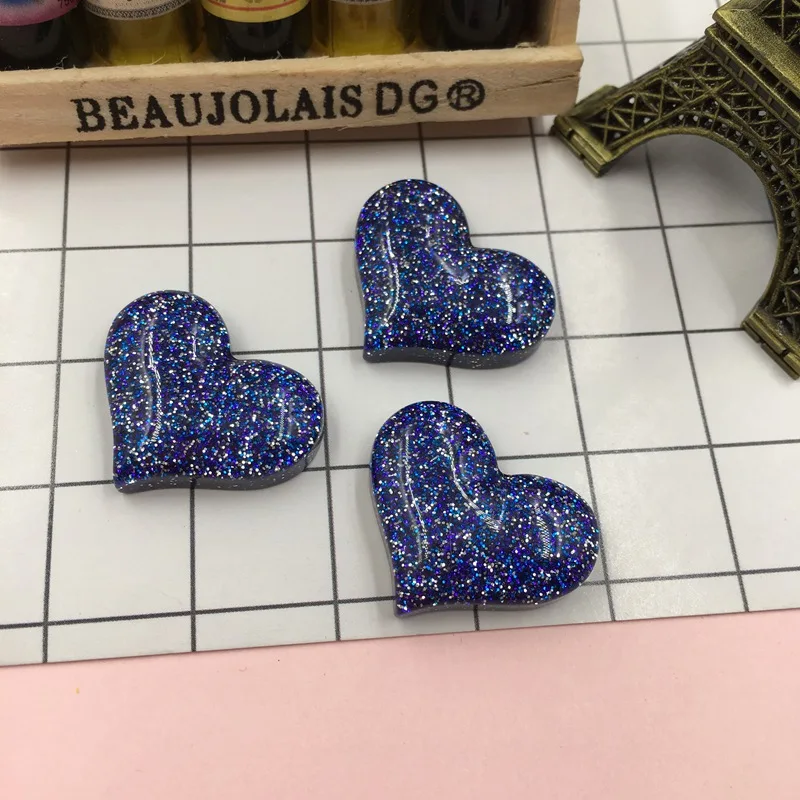 5 шт./лот сердца из смолы с блестками кабошон плоским основанием для центра банта