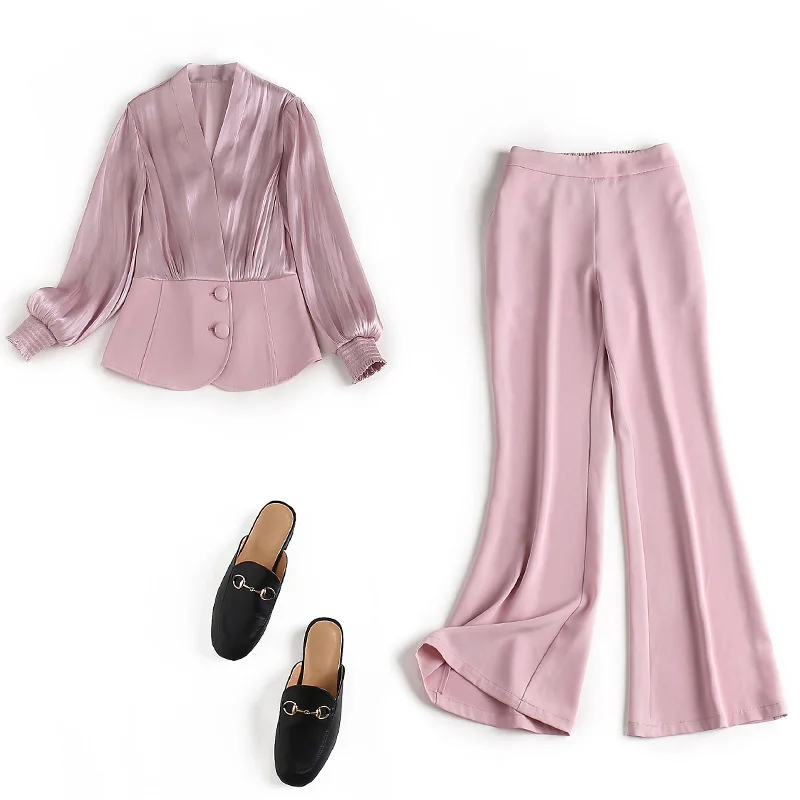 Весенне летний женский комплект из 2 предметов элегантная шифоновая рубашка для