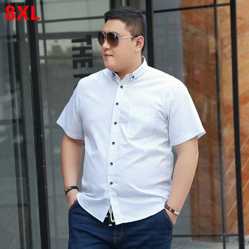 

Summer new fat short-sleeved shirt men business casual large size shirt thin polka dot white 8XL 7XL 6XL 5XL 3XL 4XL