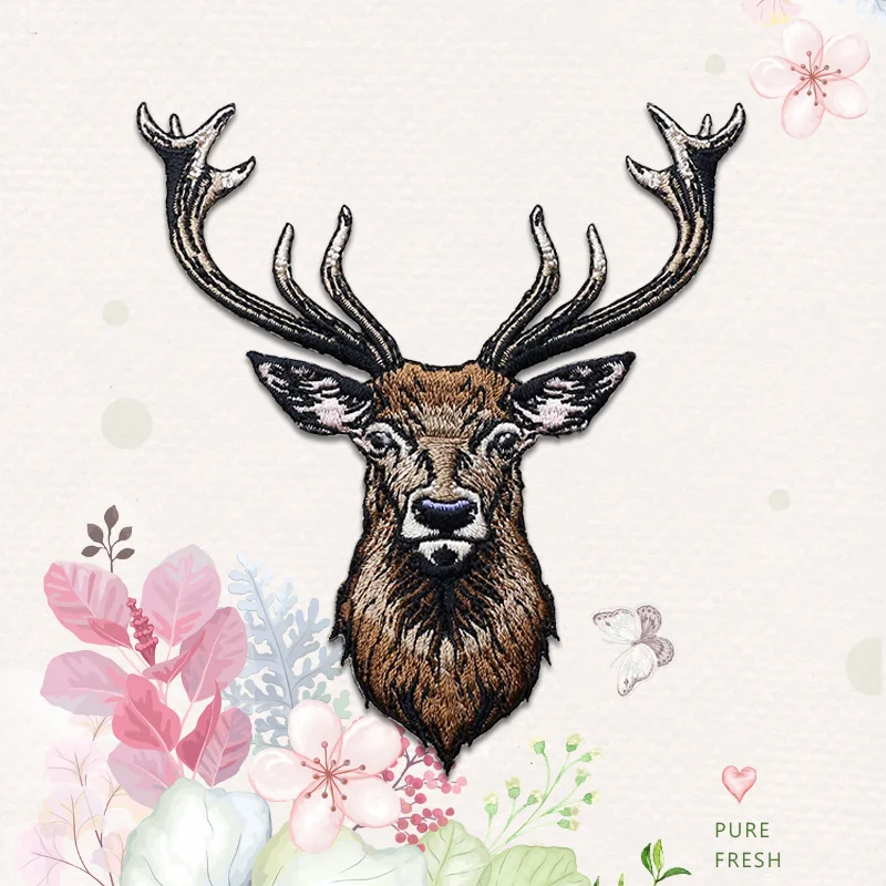 Модная вышитая нашивка с оленями для одежды аппликация пришивания утюгом