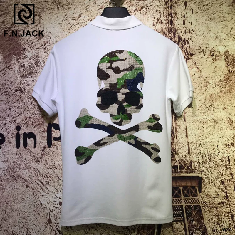 F. N. JACK, Новое поступление, мужская рубашка поло с коротким рукавом, модные рубашки, повседневный мужской топ, рубашка поло с крутым черепом