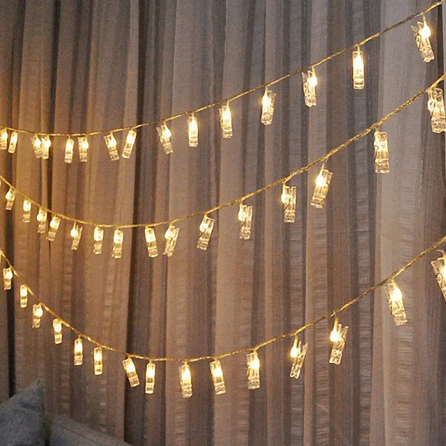 warm white 1-5 м гирлянда светодиодный гирлянда Eid Mubarak лампа Звездная батарейка карта фото клип Luminaria фестиваль Рождество свадебное украшение - Цвет: warm white