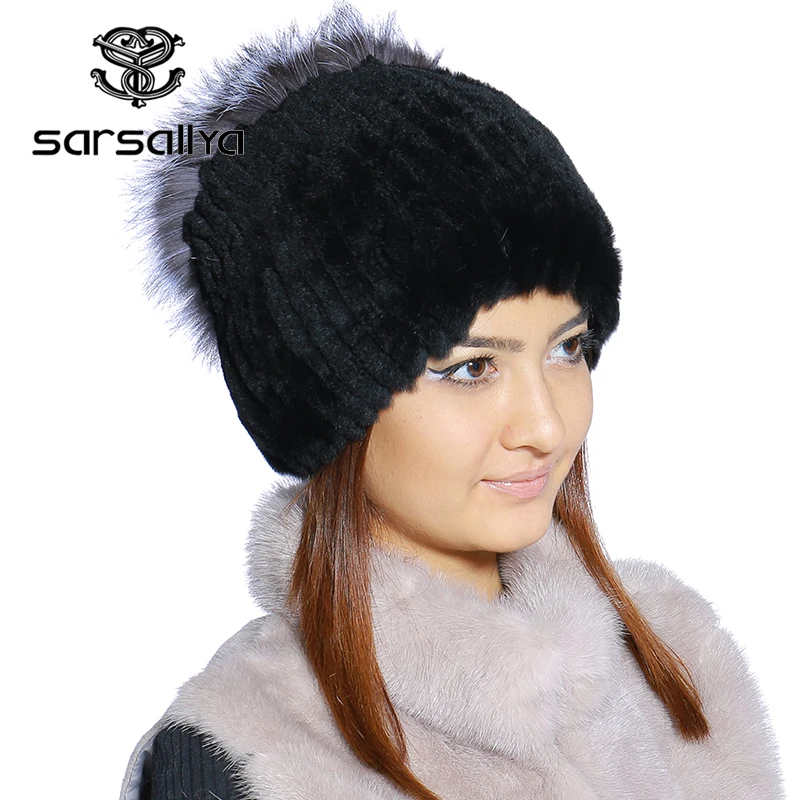 SARSALLYA Зимой меховая шапка для женщин реального рекс кролика с silver fox меховой