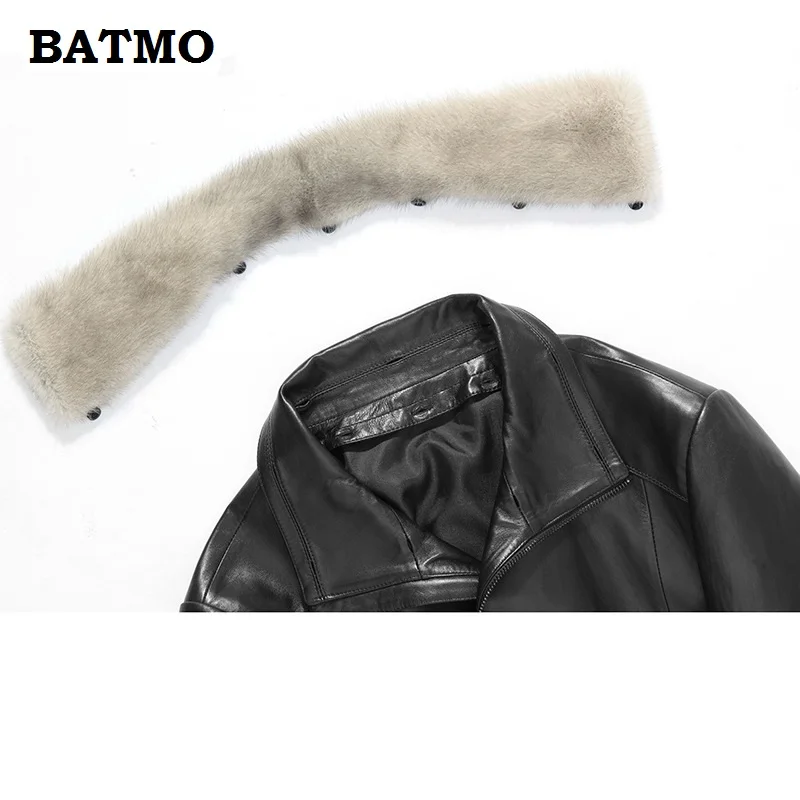 BATMO Новое поступление зимняя высококачественная мужская куртка из овчины и меха норки с воротником из белого утиного пуха, Мужской плащ из натуральной кожи