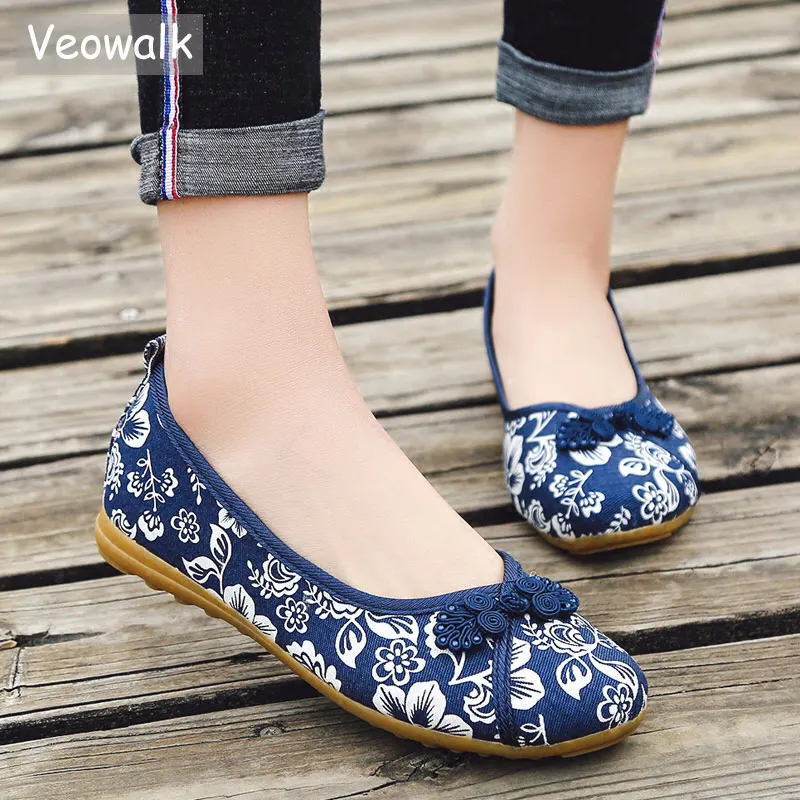Veowalk/женские балетки на плоской подошве из ткани с цветочным узором в китайском