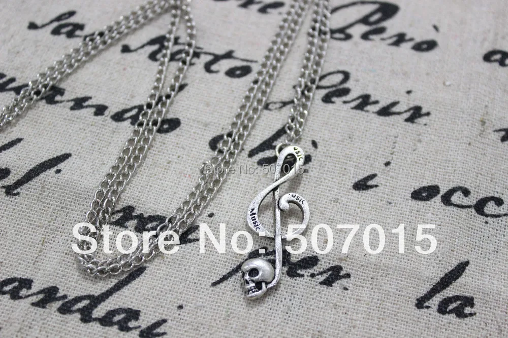 vintage silver Musical Note &amp Skull pendant charm necklace with chain | Украшения и аксессуары