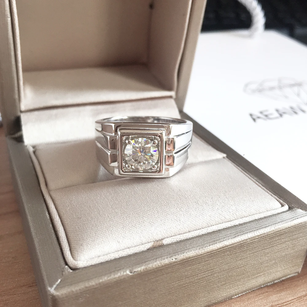 Мужское обручальное кольцо из муассанита DF с платиновым покрытием 1 карат 6 5 мм |