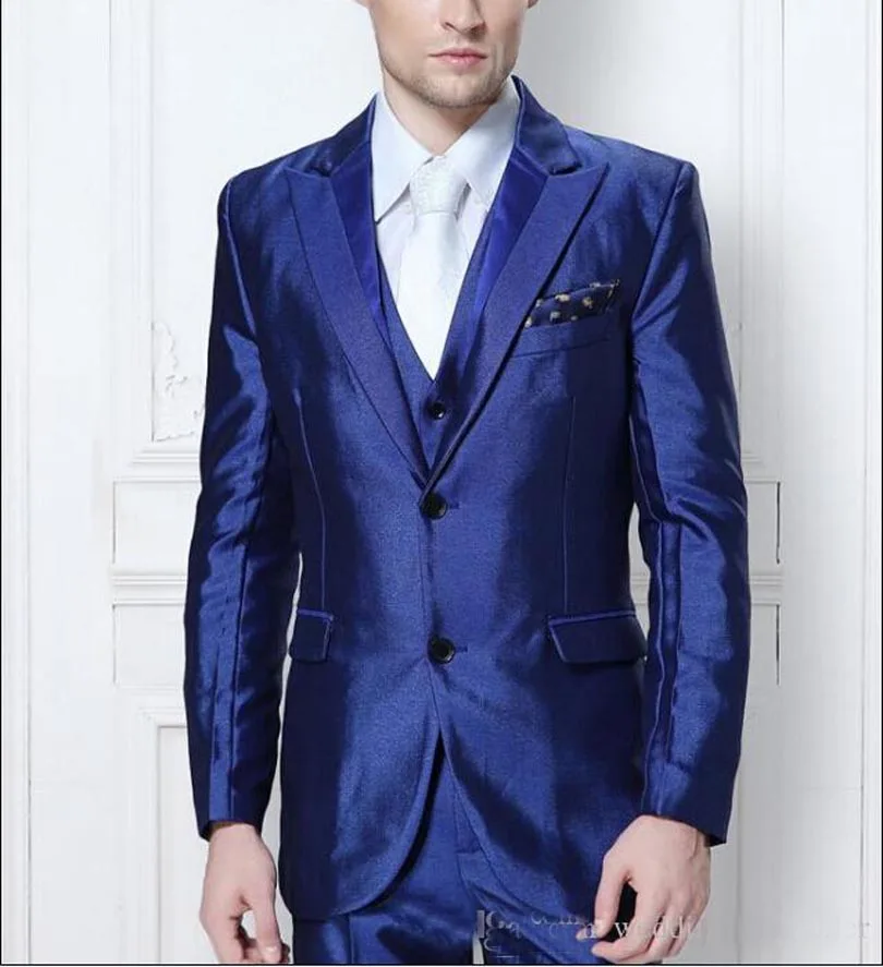 2017 последнее дизайнерское пальто брюки Королевского синего цвета сатиновый