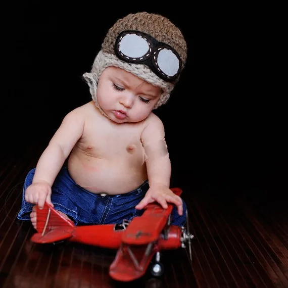 Toddlers Warm Cap Hat Beanie Cool Crochet Baby Pilot Bomber hat Aviator Googles Photo Prop | Детская одежда и обувь
