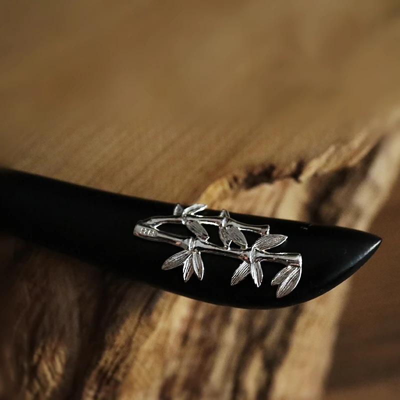 Серебристые бамбуковые ветви Ebony Hairstick винтажная китайская шпилька деревянная вилка для волос женские аксессуары для волос 18 см WIGO1104