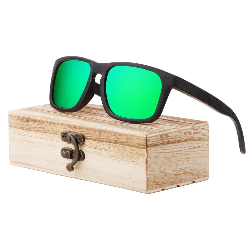 green lens with case BerWer Ebony деревянные солнцезащитные очки с поляризованными линзами и модный дизайн из дерева очки дропшиппинг - Цвет линз: green lens with case