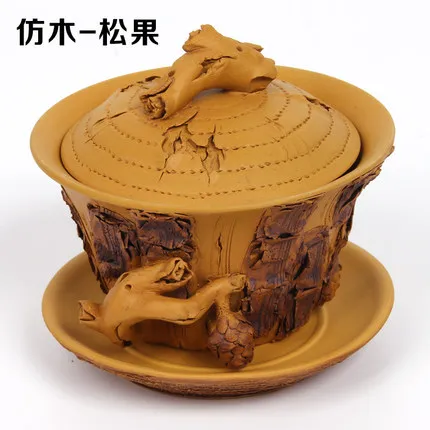 Подлинный ручной работы Фиолетовый Глиняный Gaiwan ручка имитация дерева Gaiwan Китайский кунг-фу zisha чайная чашка Домашняя Коллекция чайный набор - Цвет: 03 Style 180ml