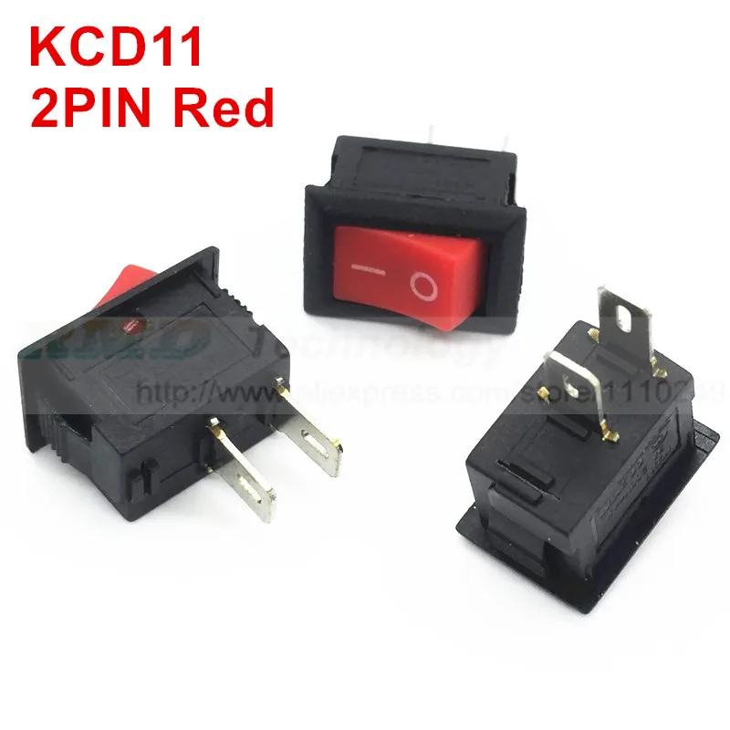 10 шт./лот деликатный кулисный переключатель KCD11 10*15 мм AC 250V 3A 2 3 Pin Красный Черный