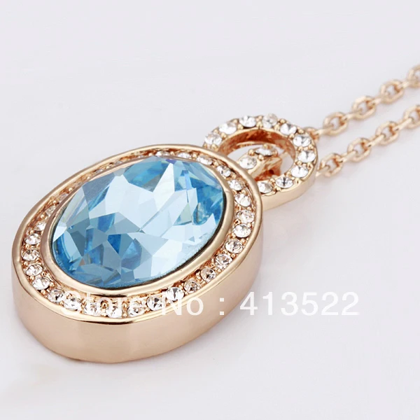 free shiping elegant crystal necklace with sea color pendant gold plated chain#JJ-L-051 |