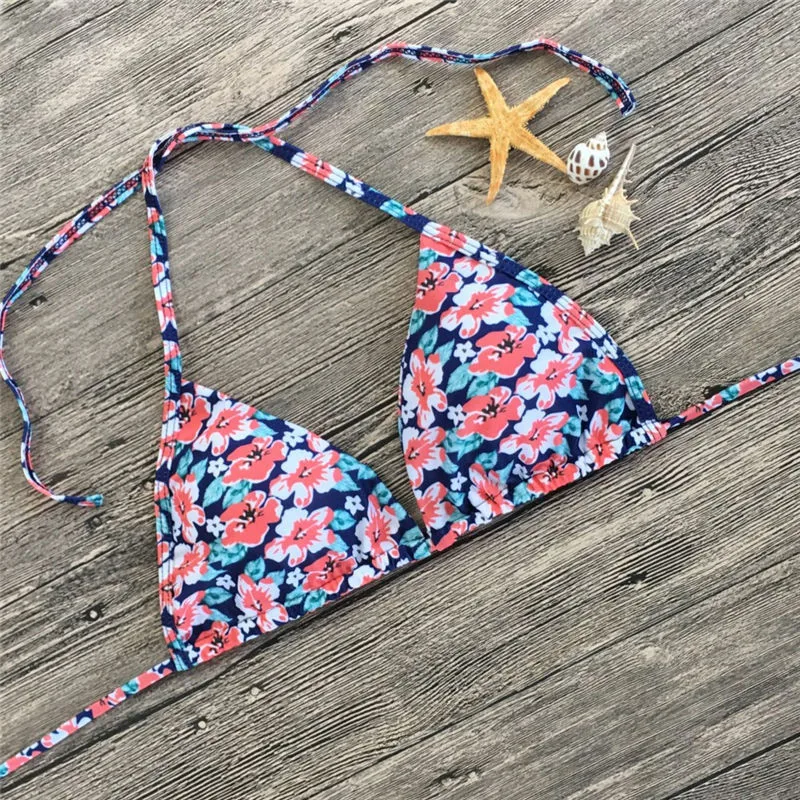 Женский бразильский комплект бикини купальник с бретелькой через шею топ
