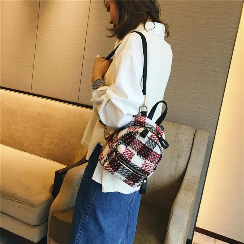 Корейский стиль рюкзаков для подростковых девочек Женская мода Мини-путешествие-рюкзак с полосатой шерстью удар цвета RD on.