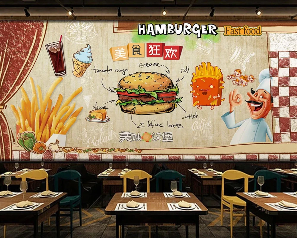 Beibehang Пользовательские Современные обои ручной росписи гамбургеров фаст-фуд