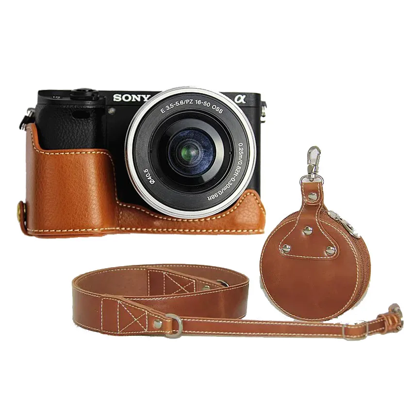 Чехол для камеры из натуральной кожи для sony A6000 A6300 A6400 Nex6, профессиональный чехол из натуральной кожи с ремешком и открытой батареей - Цвет: Brown