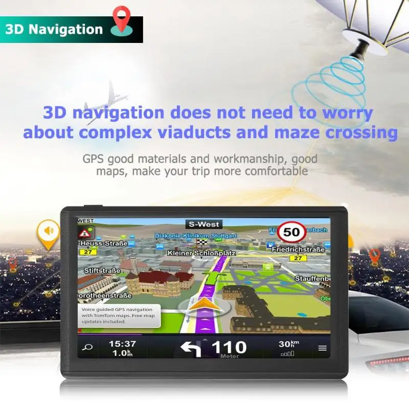 Портативный 7 дюймовый автомобильный GPS Navi 128MB + 8GB Автомобильный навигатор с