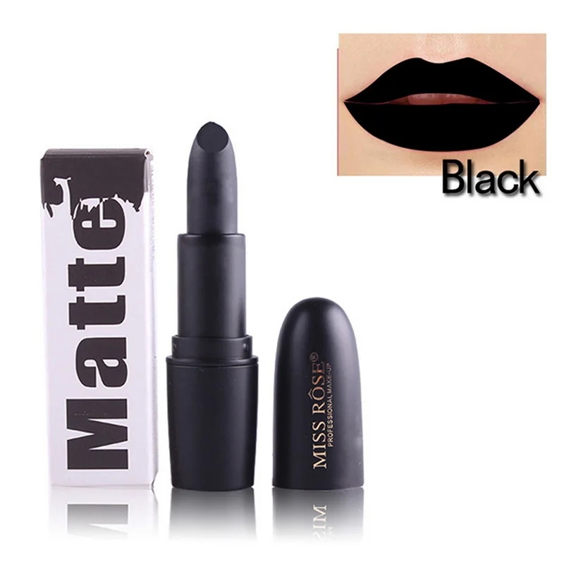 black Miss Rose, женская сексуальная матовая губная помада, гладкая, пигмент, Levre Batom mate, водостойкая, стойкая губная помада, макияж, Натуральная губная помада - Цвет: black