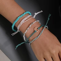 little light blue stone beads crystal beaded thin blue white rope knot women strand bracelets 5 pcsset