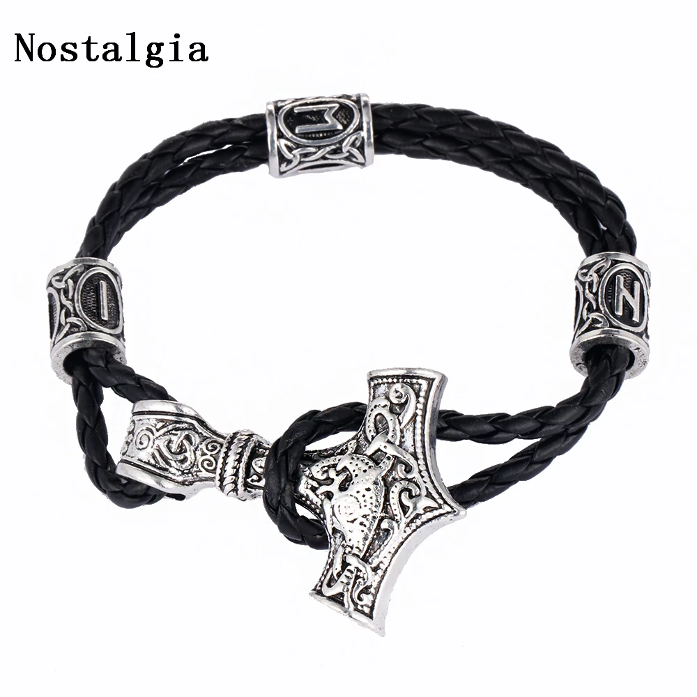 Ностальгия Thor Hammer Mjolnir бисер с рунами Viking браслет Norse Vikingos аксессуары