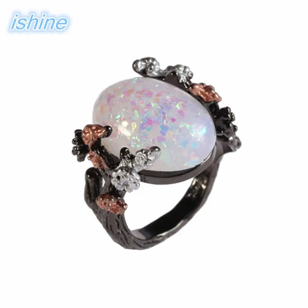 2018 Горячая продажа ретро белый опал цветок сливы Драгоценное кольцо Черное