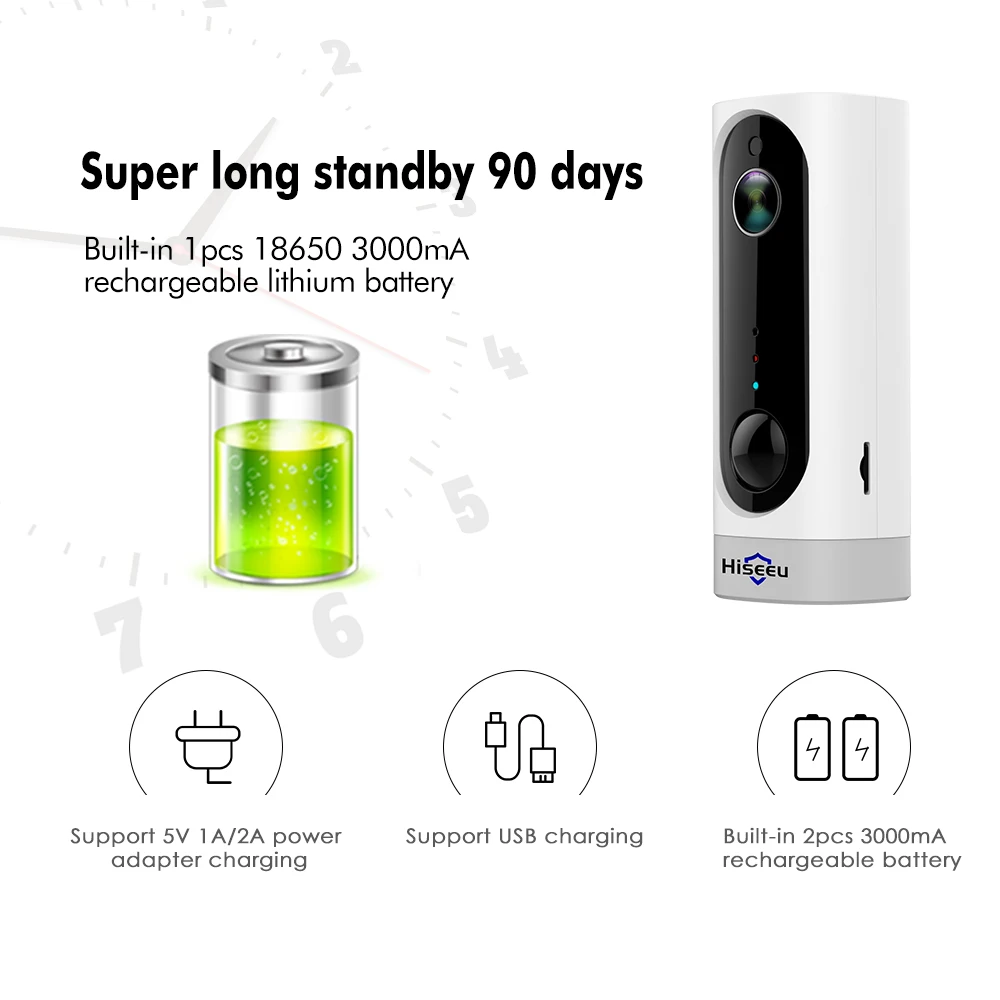 Hiseeu A10 аккумуляторная батарея IP камера Wifi PIR Сигнализация Движения домашняя