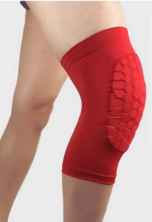 short style red 2 шт./пара Шестигранная губка волейбол баскетбольные наколенники Спортивная безопасность протектор коленного бандажа до середины икры сжатия Поддержка штанины до колен - Цвет: short style red